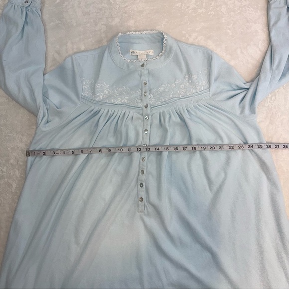 Eileen West Floral Embroidered Fleece Night Gown SM High Neck Button Front Blue - Picture 9 of 12